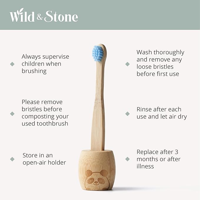 Wild & Stone Organic Children's Bamboo Toothbrush | 4 Pack Candy Colour | Soft Fibre Bristles | 100% Biodegradable Handle | BPA Free | Vegan Eco Friendly Kids Toothbrushes