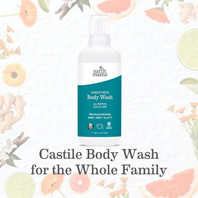 Earth Mama Ginger Fresh Foaming Hand Soap and All Purpose Body Wash for Sensitive Skin, Liquid Castile Soap with Organic Coconut Oil 34-Fluid Ounce