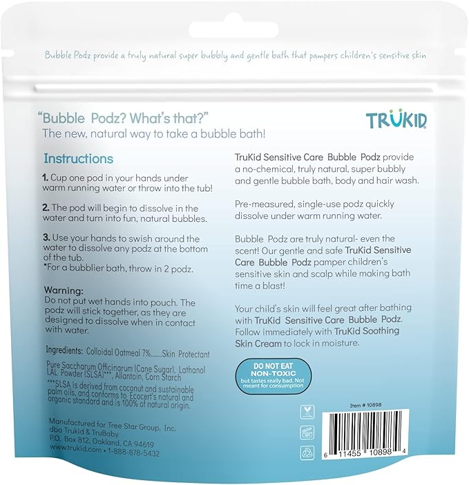 TruKid Bubble Podz Bubble Bath for Baby & Kids, NEA-Accepted for Eczema 7 for (10 Podz)