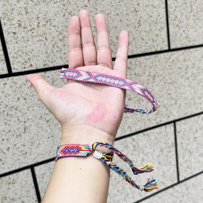 Woven Friendship Bracelets, Braided Bracelets String, Adjustable Nepal Bracelet,Mexico Wave Anklet for Best Friends Kids Women Girls Kids Men, Assorted Colorful(12PCS)