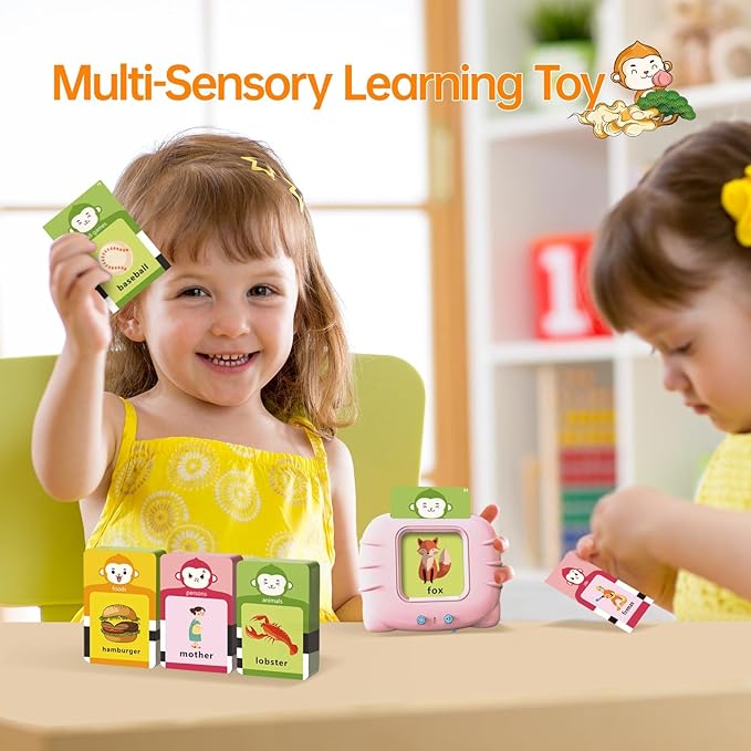 Toddlers Talking Flash Cards with American Accent & 256 Sight Words, Pocket Speech for 4 5 Years Old, Montessori Sensory Kit, Speech Therapy Toys, Kids Birthday Gift(256 Words Pink