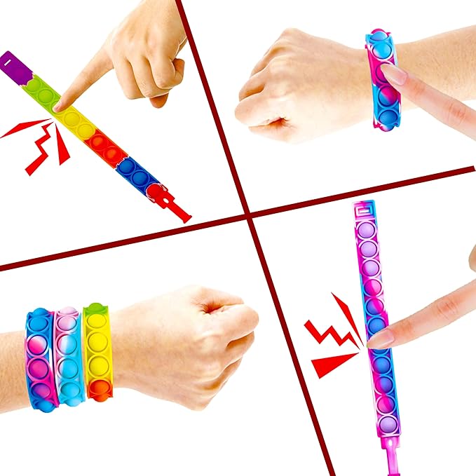 60PCS Pop Fidget Bulk Bracelets Toys, Fidget Popper Bracelet Pack, Durable and Adjustable, Multicolor Pop Bracelet Finger Press Bracelet for Kids and Adults Bulk Toys Bulk Fidgets