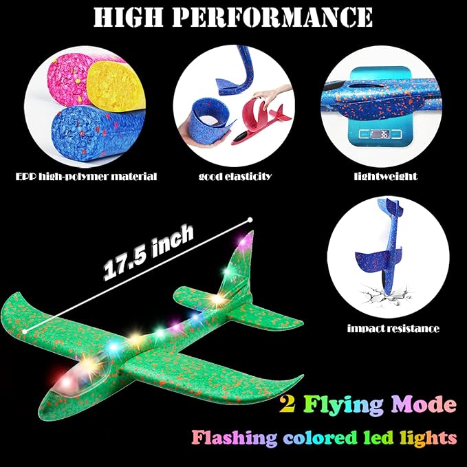 MIMIDOU 2 pcs Flashing Luminous Glider Plane 2 Flight Mode 2 Packs)