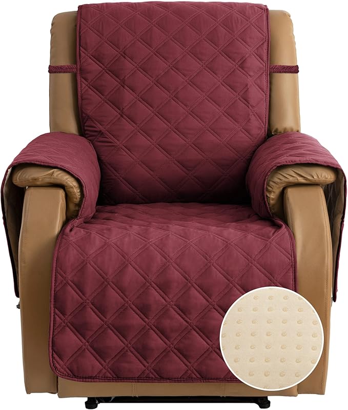 TOMORO Non-Slip Quilted Recliner Cover, 100% Waterproof Recliner Chair Slipcover Furniture Protector with Pockets, Washable Couch Cover with Elastic Straps for Kids and Pets,23 Inch