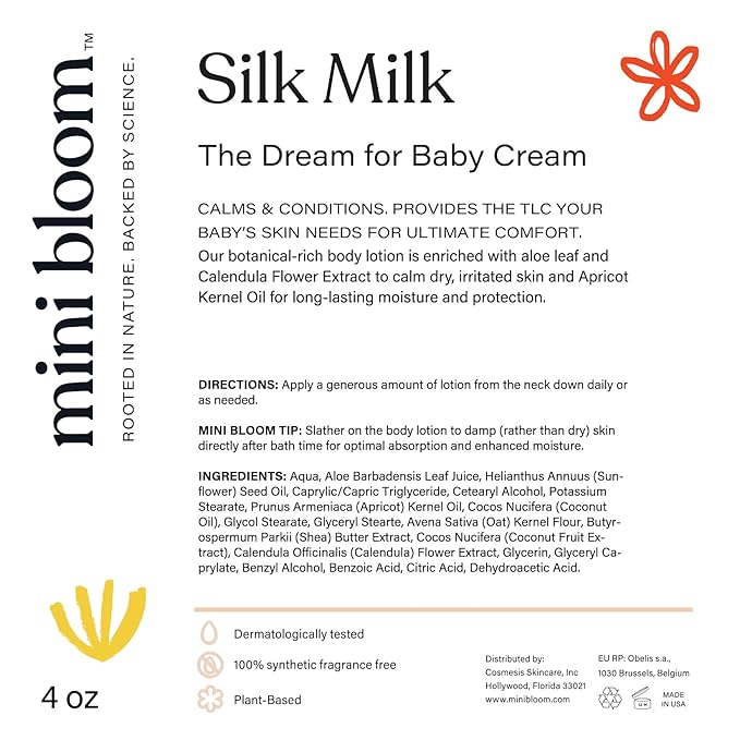 Baby Moisturizing Cream Silk Milk Organic, and Hypoallergenic with Apricot Kernel Oil 4 oz.