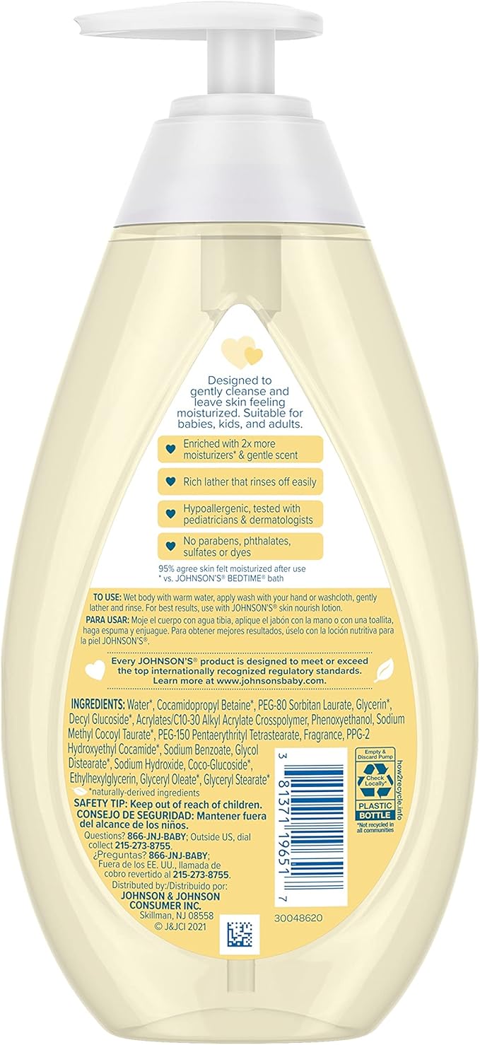 Johnson's Baby Skin Nourishing Moisture Baby Body Wash with Shea & Cocoa Butter, Hypoallergenic & Tear Free Baby Bath Wash 20.3 fl.