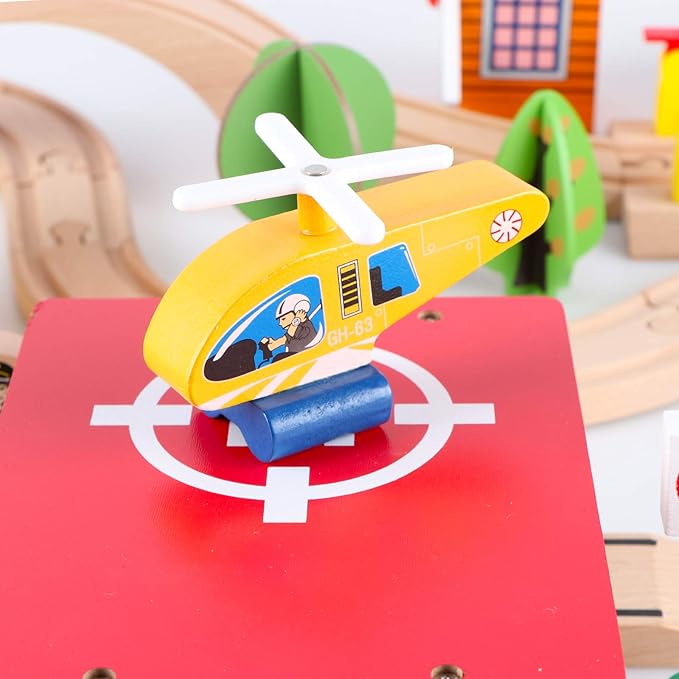Qilay 69 PCS Wooden Train Set -Premium Wood Train Tracks & Trains Toys for Toddlers 3,4 5 Years
