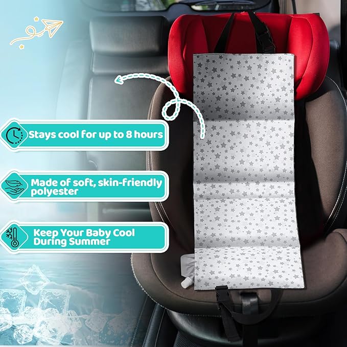 Car Seat Cooling Pad for Babies, Toddlers, Infants, and Kids, Carseat Cooler Pad with 6 Removable Insulated Ice Packs, Washable, Easy to Clean, for Summer Sun and Heat Cover Protector