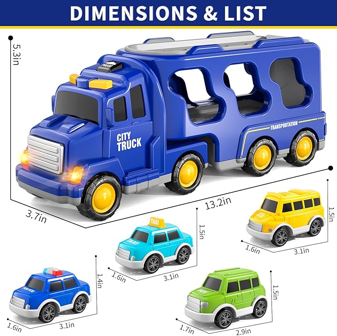 Bennol Toddler Trucks Toys for Boys Age 3-5, 5 in 1 City Car Truck for Toddlers Boys Girls 3 4 5 6 Years Old