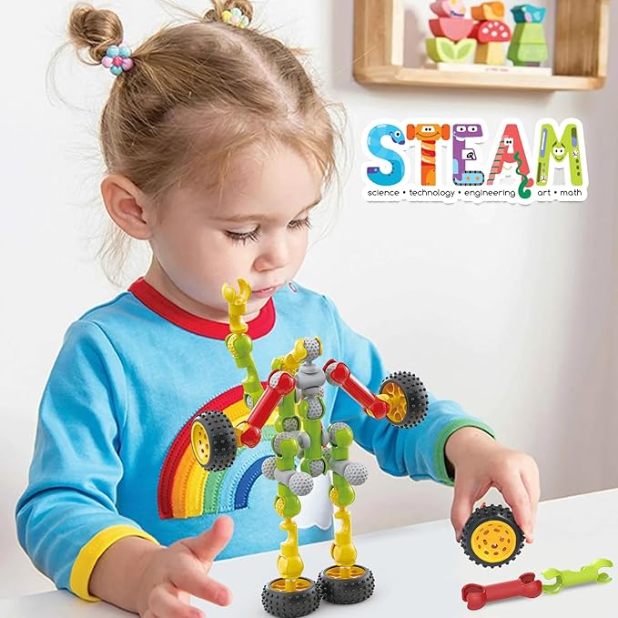 Stem Building Toys for 3 4 5 6 7 8 Year Old Boys Girls Kids,180 Pieces Building Blocks Educational Learning Toys with Large Storage Box,Ideal Christmas Birthday Gifts