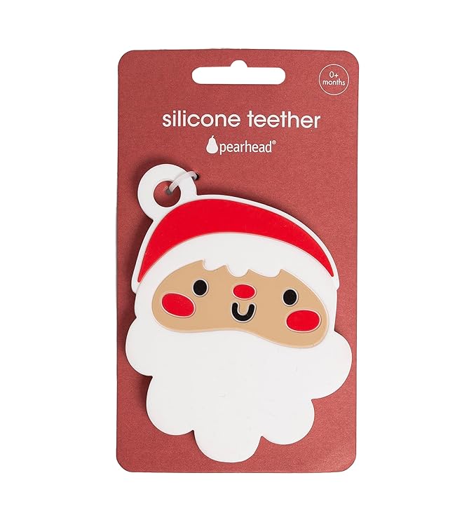 Pearhead Christmas Santa Silicone Baby Teether, Holiday Stocking Stuffers for Newborns