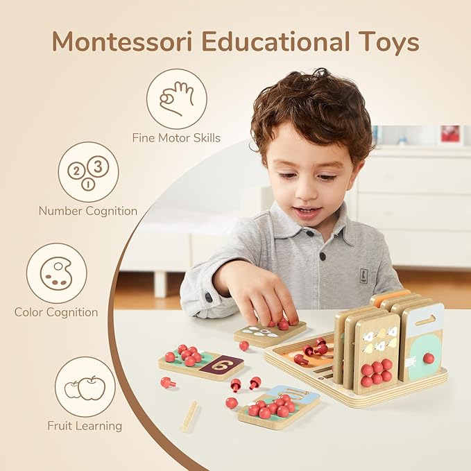 TOP BRIGHT Montessori Toy for Toddlers - Counting Peg Board & Number Tracing Game - Wooden Math Manipulative Materials, Educational Learning Toy for 3 4 5 Year Old Kids, Home Schooling Materials