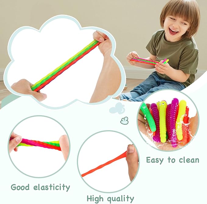 50 PCS Stretchy Fidget Toys Colorful Stretchy Strings,Sensory Fidget Worm Stretch Toys for Kids, Stocking Stuffers Party Favors for Boys and Girls Classroom Prizes, Pinata Fillers,Goodie Bag Stuffers