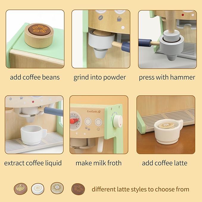 Wooden Coffee Maker Set with Accessories, 2 in 1 Toy Coffee Machine and Shop, Kitchen Pretend Play Toy for Kids Ages 3 Years and Up – FSC Certified