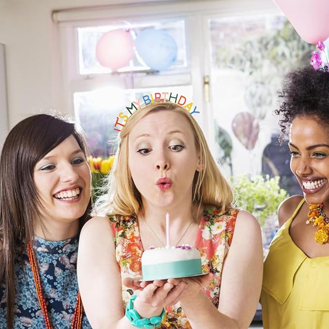 Rainbow It's My Birthday Headband - Happy Birthday Girl Tiara Hair Accessories for Women, Girls