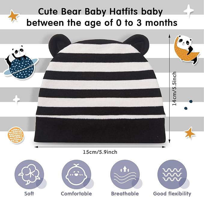 Geyoga 9 Pieces Newborn Baby Hat Bear Ears Infant Caps 2 Ears