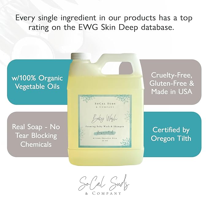SoCal Suds & Company - 2-in-1 Organic Foaming Baby Wash Castile Soap & Shampoo 32oz