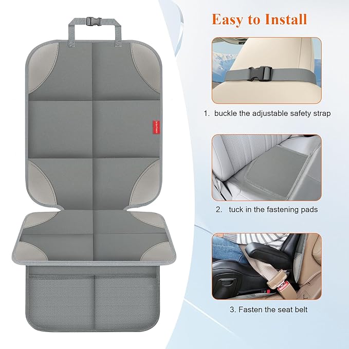 Car Seat Protector, Waterproof 600D Fabric Seat Cushion for Child Car Seat with Thickest Pad, Storage Pockets, Back Car Seat Cover for Kids, 2 Pack