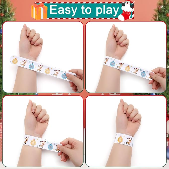 48PCS Christmas Slap Bracelets bulk ,holiday christmas slap bracelet trinkets for kids school class classroom students ,goody goodies bag stocking stuffers gifts toys xmas Favor gift