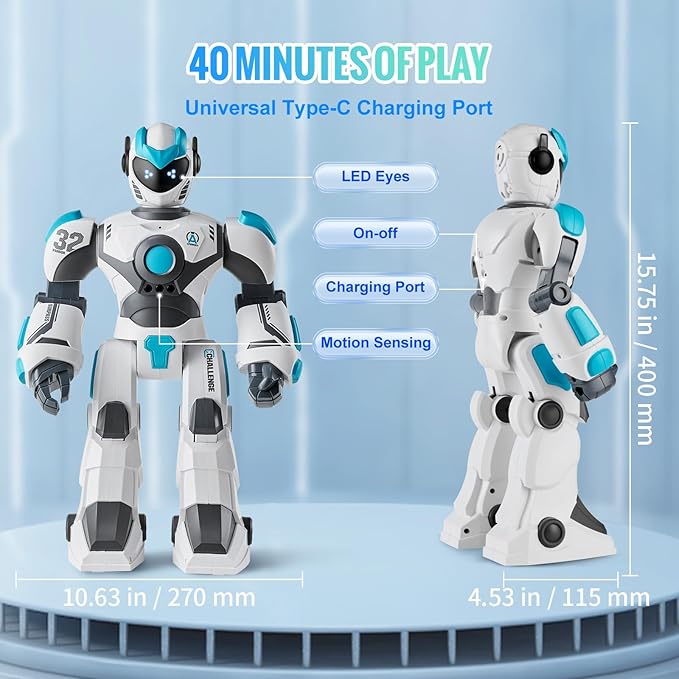 VEVOR RC Robot Toys for Kids, Gesture Sensing Programmable Remote Control Smart Robot, Interactive Walking Singing Dancing Robot for Age 6+ Year Old Boys Girls Birthday Gift Present