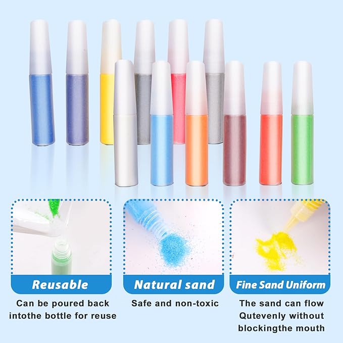 Colorful Sand Art Kit Crafts for Kids Ages 4-8- 12 Colored Sands, 16 Vehicles Sand Art Pictures - DIY Crafts Set for Girls and Boys,Arts and Crafts for Kids Ages 8-12