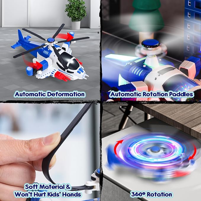 HOLYFUN Toddler Airplane Toys for Boys, Helicopter Toys with Sounds and Lights 3 4 5 Year