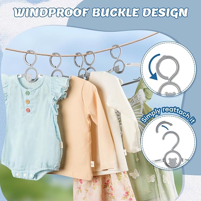 Baby Hangers 60 Pack Kids Hangers-Extendable Adjustable Non-Slip Plastic Kid Hangers for Closet,Stackable Baby Clothes Hangers for Toddler Kids Children Infant Teen,Grey Bear Toddler Hangers