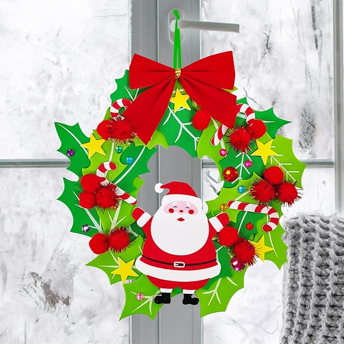 Winlyn 12 Sets Christmas Craft Kits Winter Crafts DIY 3D Christmas Wreath Ornaments Art Sets Santa Snowflake Snowman Christmas Foam Stickers Arts and Crafts for Kids Holiday Home Classroom Activities