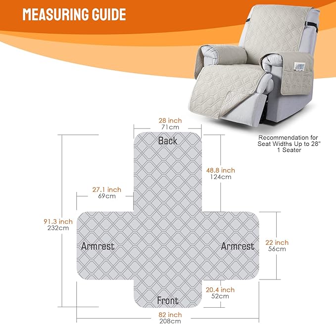 VANSOFY 100% Waterproof Recliner Chair Covers, Recliner Cover Non-Slip Dog Chair Cover Furniture Protector Washable Slipcover with Pocket, Elastic Straps for Pets, Dogs(Beige, 28")