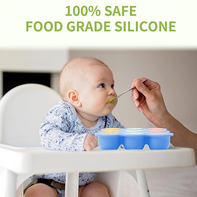 WAJIAYON Baby Food Storage Container, Silicone Baby Food Freezer Tray with Lid