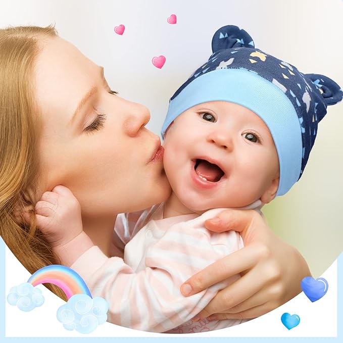 Geyoga 9 Pieces Newborn Baby Hat Bear Ears Infant Caps 2 Ears