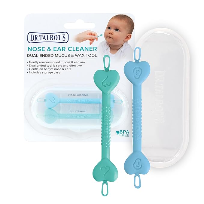 Dr. Talbot?s Baby Safe Nose and Ear Cleaner Set with Hygienic Travel Case, Gentle Dual-Ended Easy Mucus and Wax Remover Tool 2 Pack,