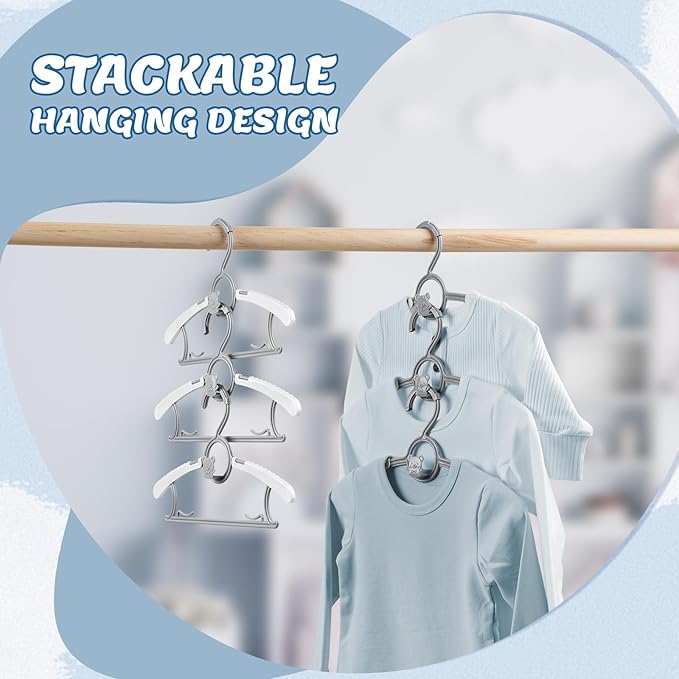 Baby Hangers 60 Pack Kids Hangers-Extendable Adjustable Non-Slip Plastic Kid Hangers for Closet,Stackable Baby Clothes Hangers for Toddler Kids Children Infant Teen,Grey Bear Toddler Hangers
