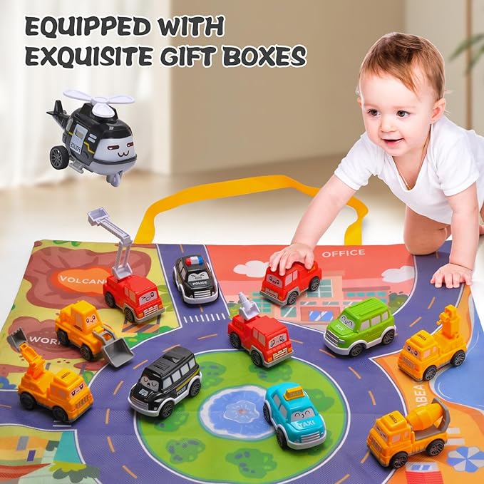 TOYSXYIN. 12 Pcs. Construction Truck for 3-9 Year Old Boys and Girls - Friction Power Vehicle Car for Toddlers 1-3, Carrier for Kids 3-5