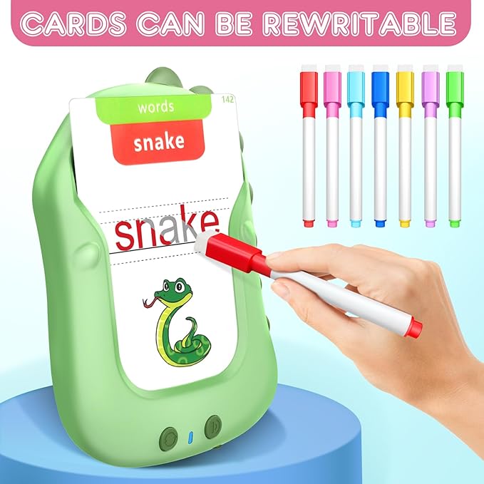 Talking Flash Cards, Reusable Writing Drawing Montessori Toys, Learning Toys for Ages 3-8 Years, 336 Words (Green, Mini-Size)