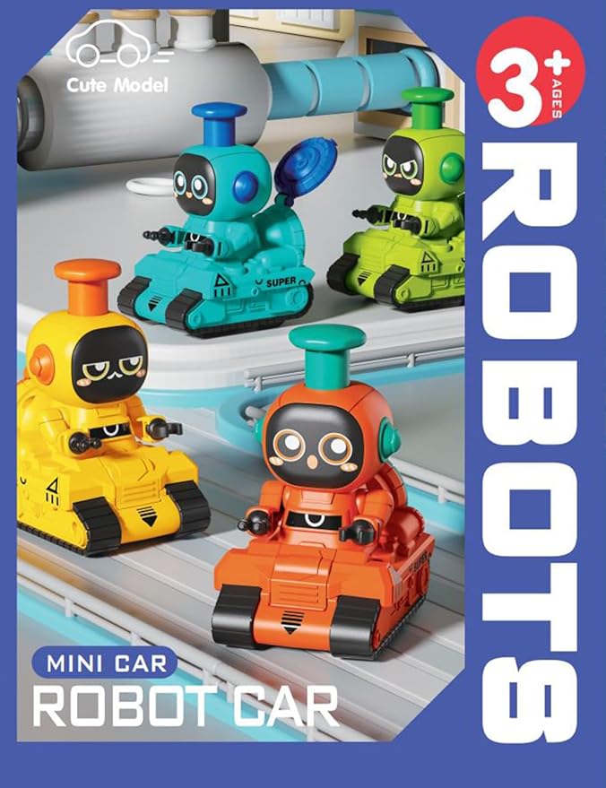Press & Go Baby Toy Car, Robot Push-Along Vehicles with Fine Motor Skills 12+ Months 1 2 3 4 5 6