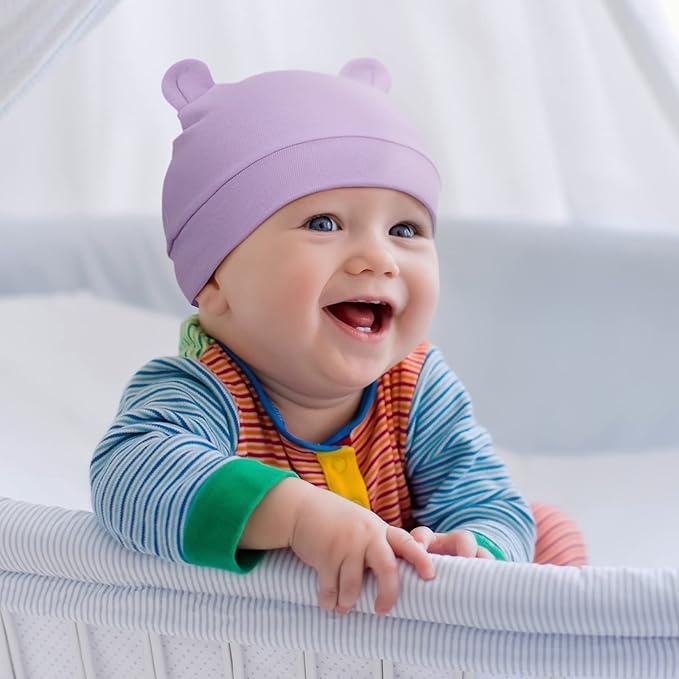 Geyoga 9 Pieces Newborn Baby Hat Bear Ears Infant Caps 2 Ears