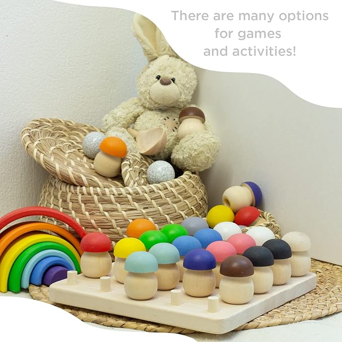 Ulanik Mushroom Glade Toddler Montessori Toys for 3 Year Old + Kids Wooden Mushrooms Game for Learning Color Sorting and Counting Preschool Education β 25 pcs