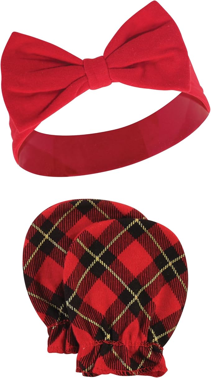 Hudson Baby Baby Girls' Cotton Headband and Scratch Mitten Set