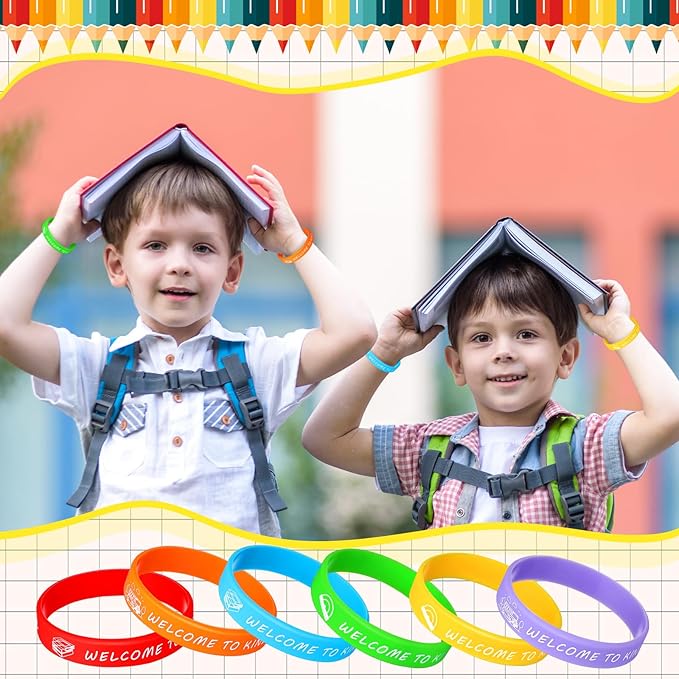 36 Pcs Welcome to Kindergarten Party Rubber Bracelets Back to School Silicone Wristbands First Day of School Party Supplies Prize Goodie Bag Favors Gifts for Kids Students
