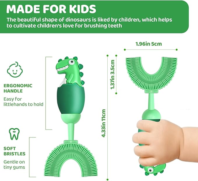 Toddler Toothbrush, U-Shaped Kids Toothbrush for 2-7 Years, Baby Toothbrush with Food Grade Soft Silicone, 360° Manual Whole Mouth Toothbrush for Kids