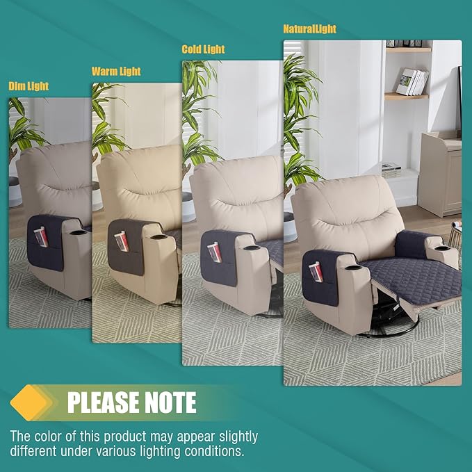 Ruaozz Waterproof Recliner Chair Covers Non Slip Chair Covers Recliner Seat Cover with Arms Washable Recliner Covers for Reclining Chair with Pocket, Covers for Recliner Chair (Black Grey, Small-22'')