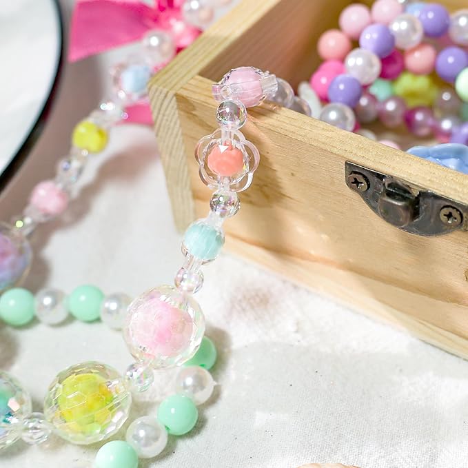 BigOtters Little Girls Necklace Bracelet, 6 Sets Lovely Colorful Beads Jewelry Princess Dress up for Toddlers Pretend Play Party Costume,Easter Eggs Stuffers Kids Easter Gift