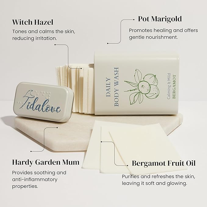 Body Wash Sheets in Tin, Zero Waste 1 Month (30 Sheets, 60 Washes)