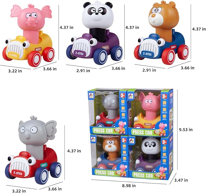 Animal Car Toy Press and Go Toy Cars for 1 2 3 Year Old,Birthday Gift for Toddlers 1-3 1 Year 12 18 4