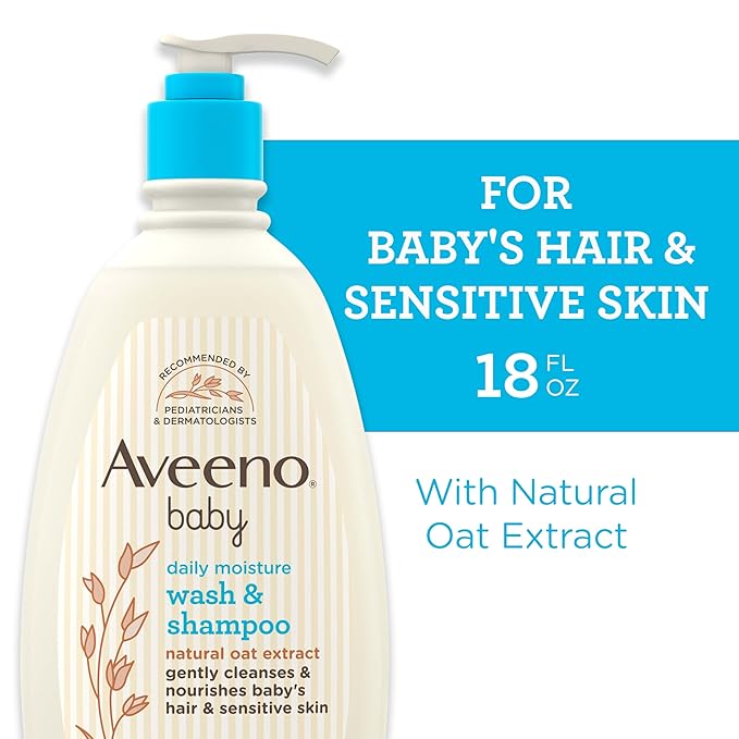 Aveeno Baby Daily Moisture Gentle Body Wash & Shampoo with Oat Extract, 2-in-1 Baby Bath Wash & Hair Shampoo 18 fl.