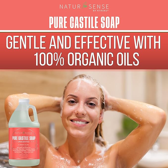 NaturSense Pure Castile Soap – Unscented, made with 100% Certified Organic Oils 64 oz/half