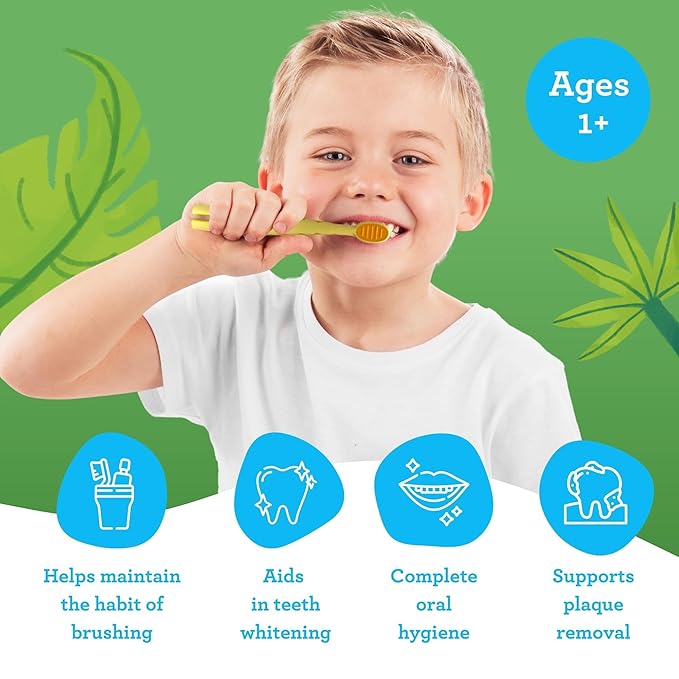 GuruNanda Kids Butter On Gums Cute Giraffe Toothbrush with Tongue Scraper & Cover - Super Soft Bristles for Gentle Cleaning -Ergonomic Handle (Age 1+)