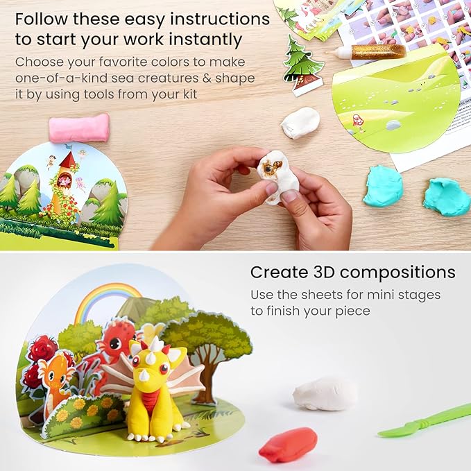 Arteza Kids Air Dry Clay, 42 Bars, Magical Creature Modeling Clay Kit, 14 Mini-Stages, Craft Supplies for Learning Centers and Educational Playtime, Birthday Gifts