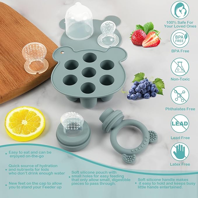 Baby Breastmilk Popsicle Molds & Baby Fruit Feeder (3 Pack), WAJIAYON Baby Food Freezer Tray Storage Containers
